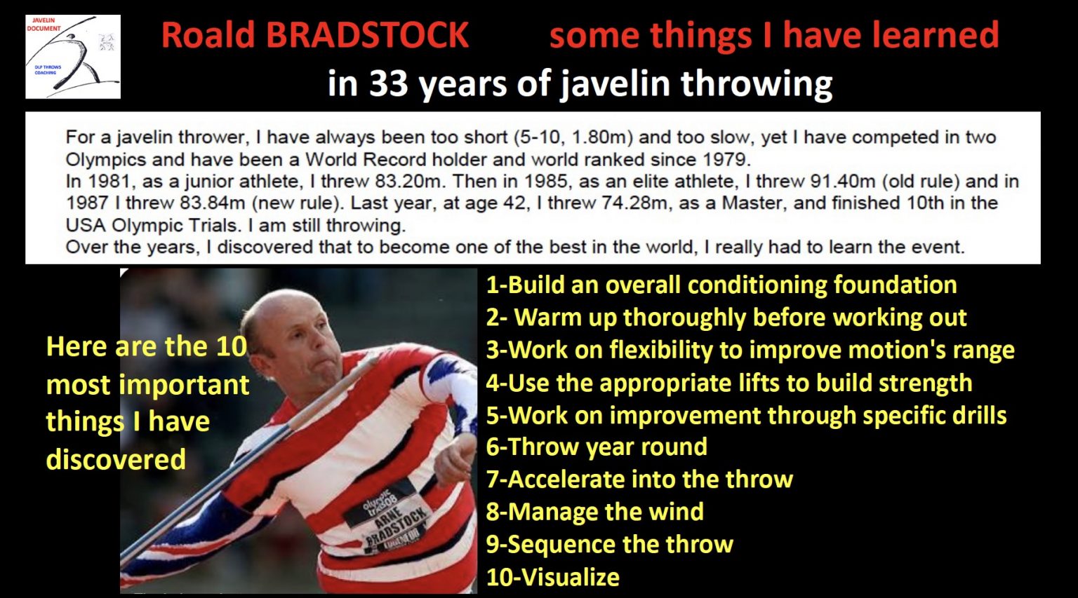Jav 45 Roald BRADSTOCK some things I have learned in 33 years of javelin throwing DL Poppe